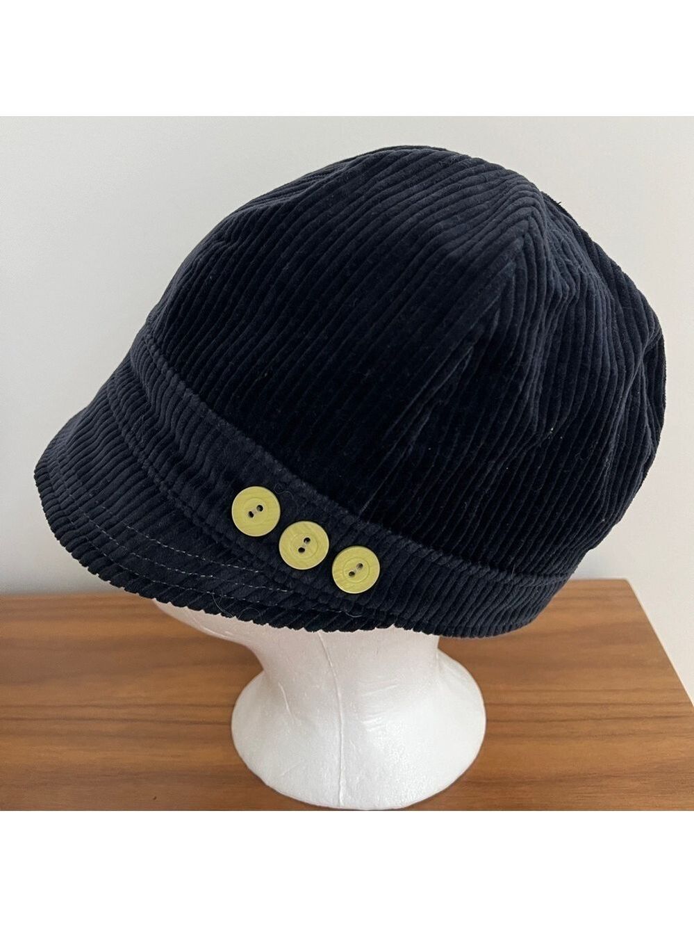 SUGAR SOUL Corduroy Cap Cloche Hat Navy Blue Cotton Fish Theme Lining Handmade
